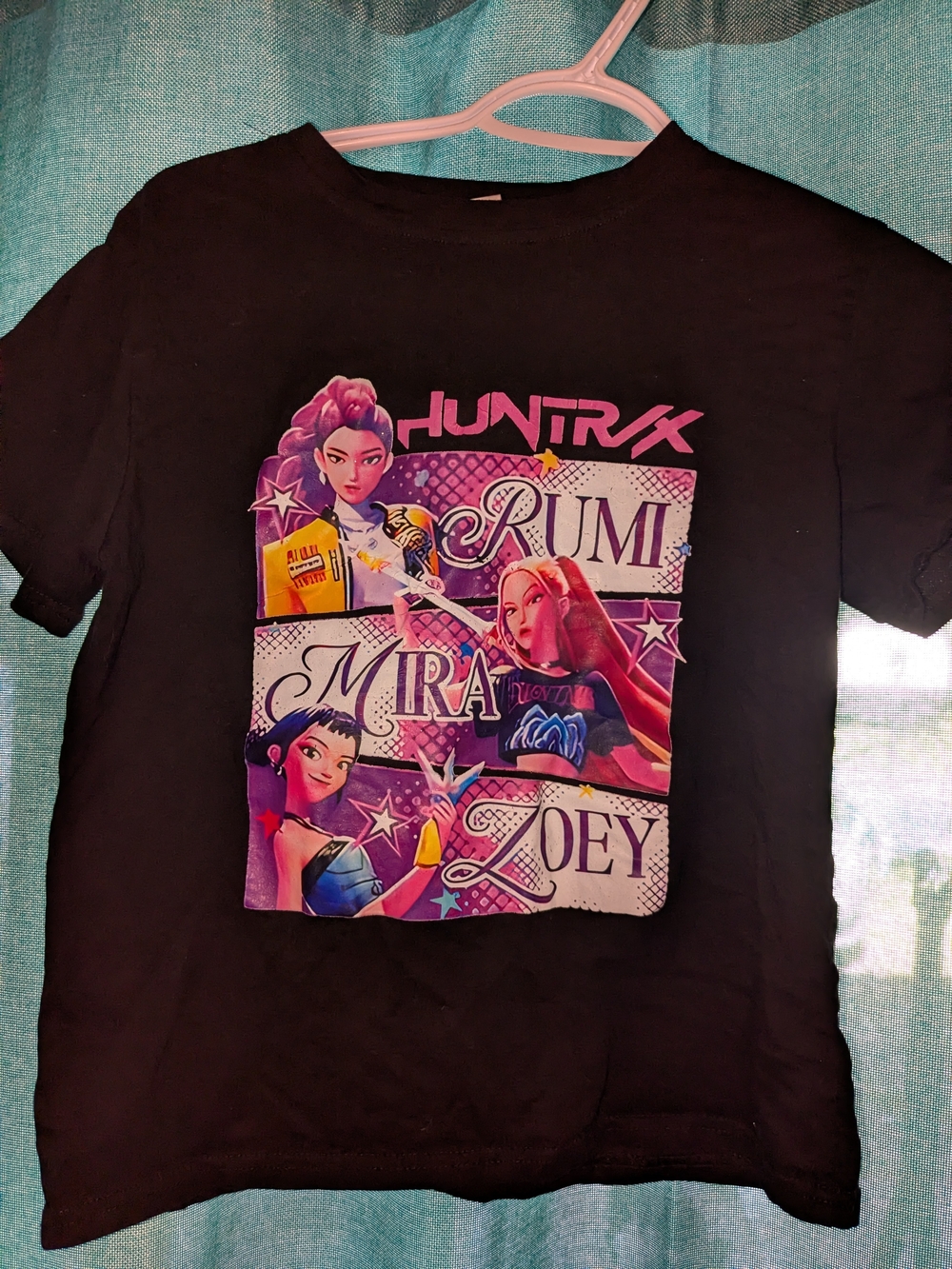 Kids Black Graphic Tee with Pink & Purple Characters